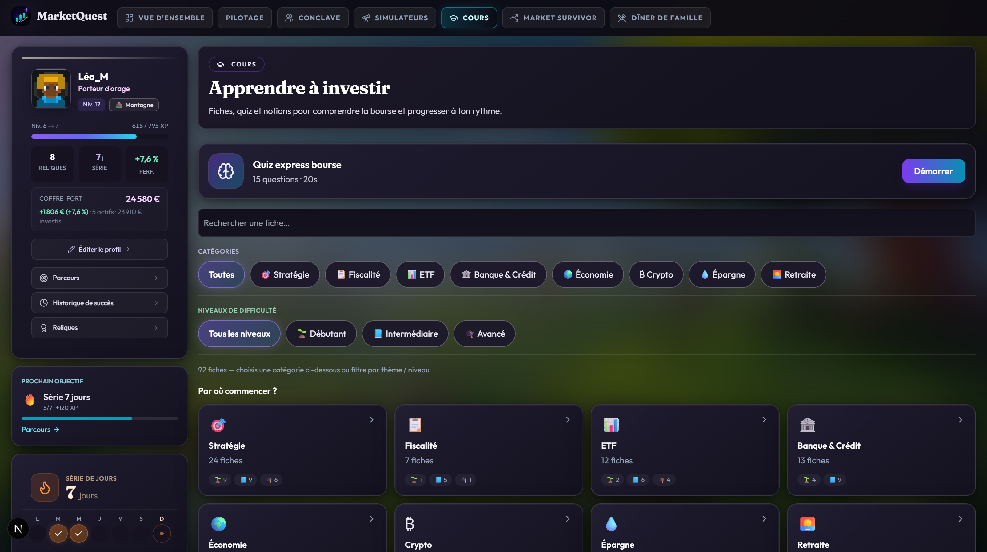 Capture de l'écran Cours dans MarketQuest